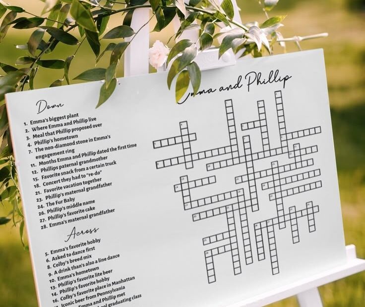 Custom Large Format Bridal Crossword Puzzle Bridal Party Game Template