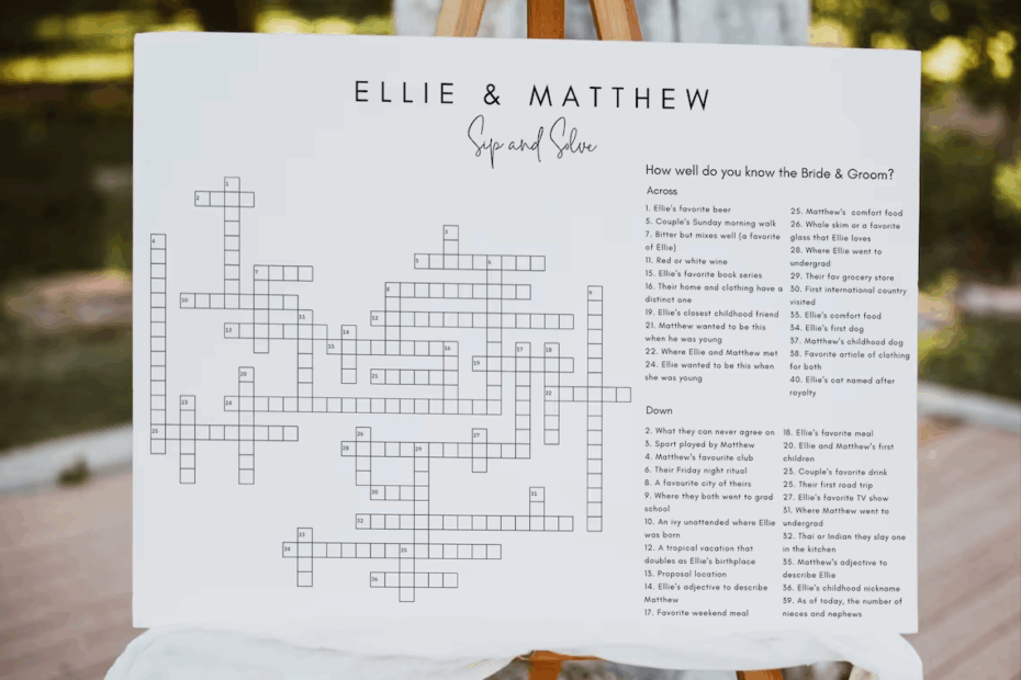 Custom Wedding Crossword Extra Large Minimalist Sip And Solve Puzzle