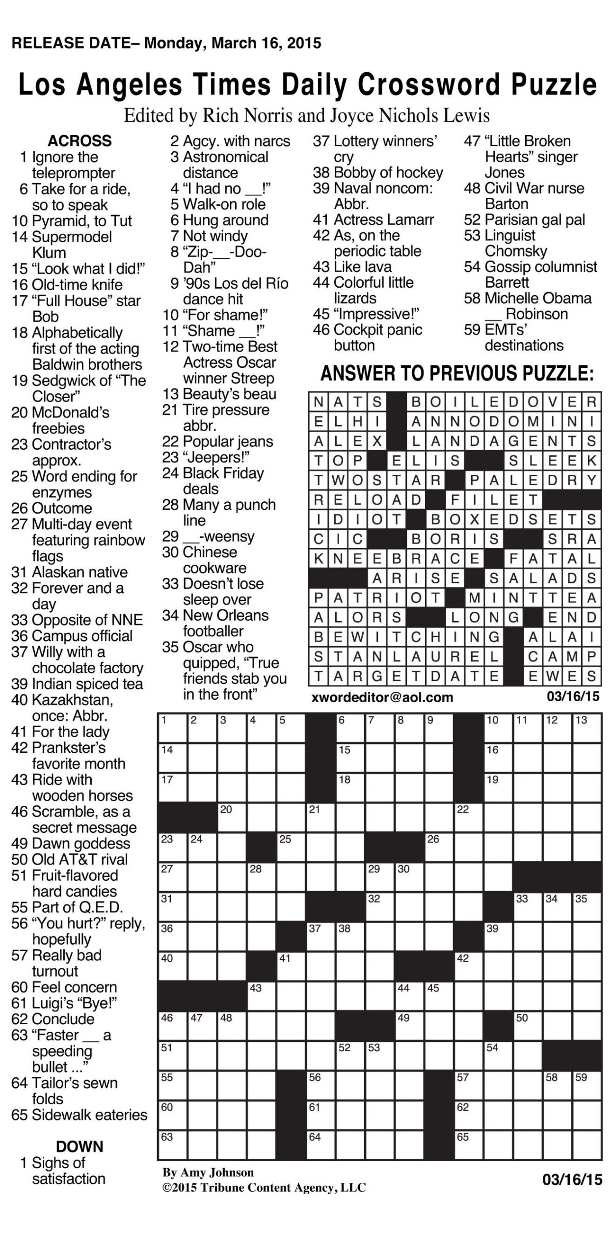 Daily Crossword Printable Free
