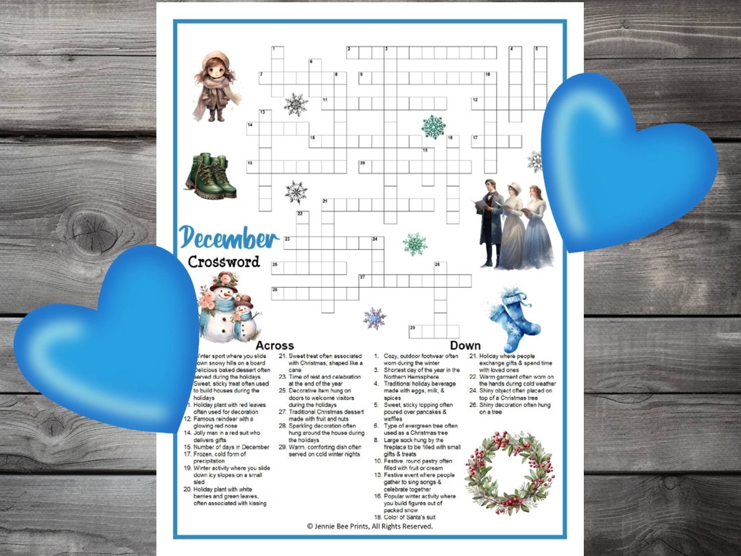 December Crossword Puzzle Family Friendly Fun Printable Puzzles For 