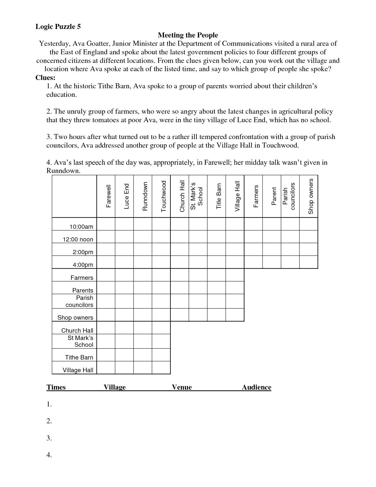 Deduction Puzzles Printable James Crossword Puzzles
