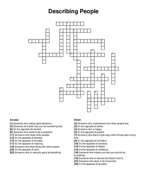 Describing People Crossword Puzzle