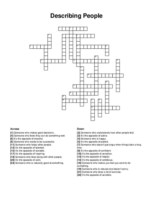 Describing People Crossword Puzzle