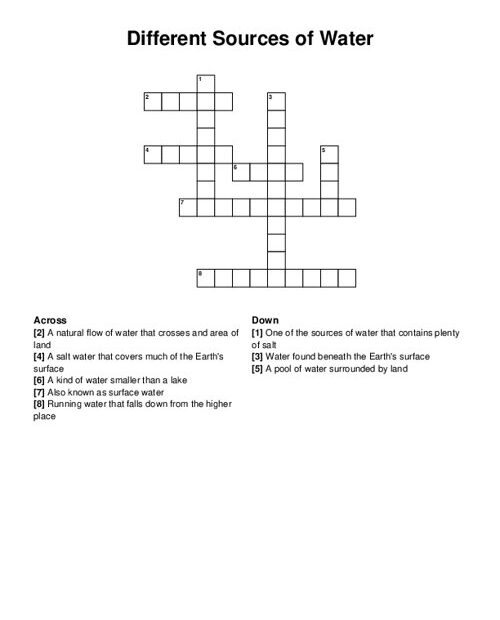 Different Sources Of Water Crossword Puzzle