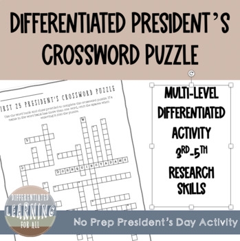 Differentiated Presidents Day Crossword Puzzle TPT