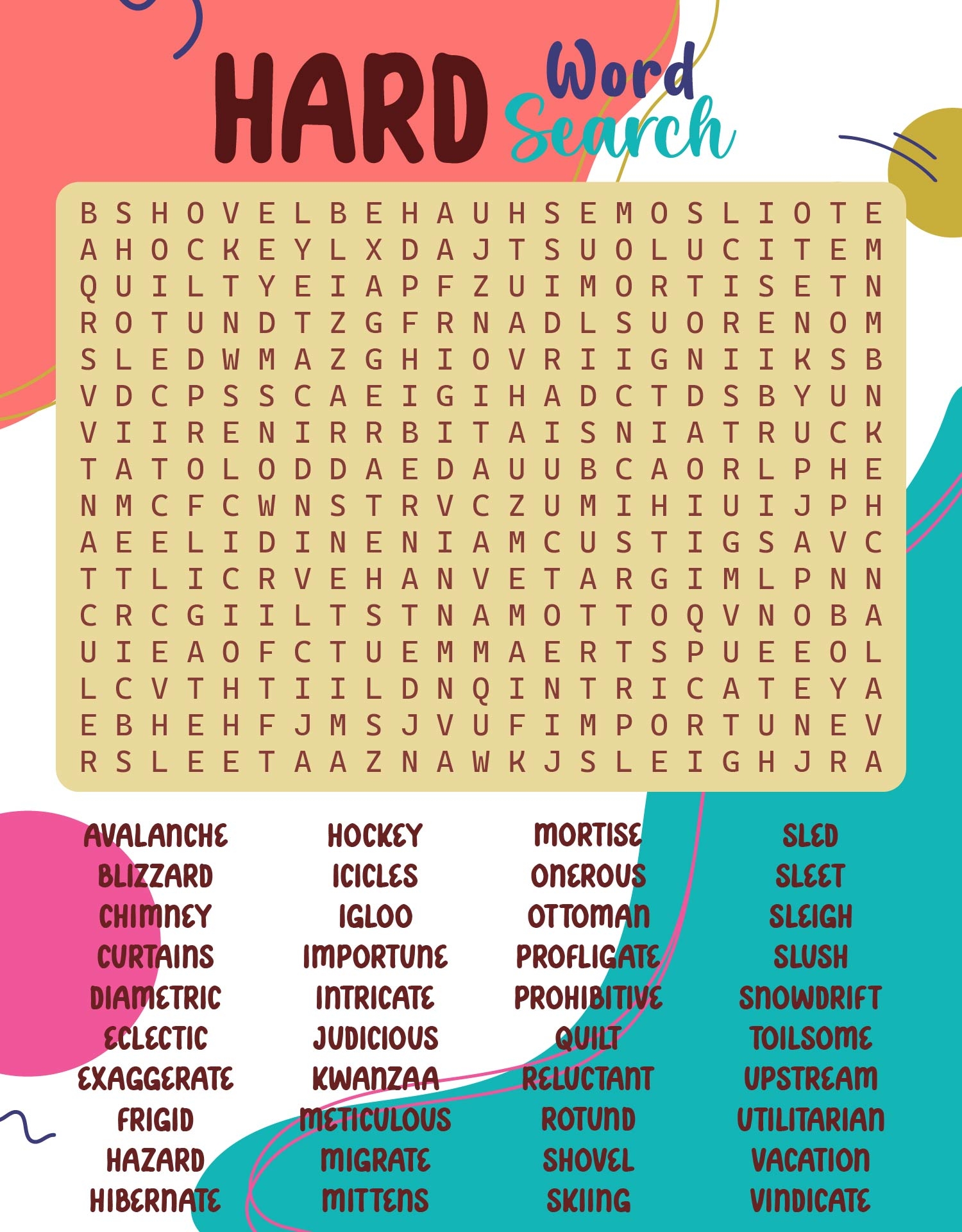 Difficult Word Search Puzzles 12 Free PDF Printables Printablee