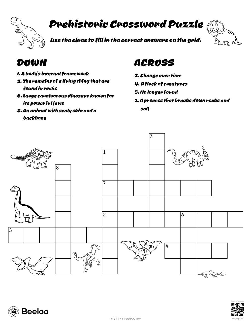 Dinosaur themed Crossword Puzzles Beeloo Printables
