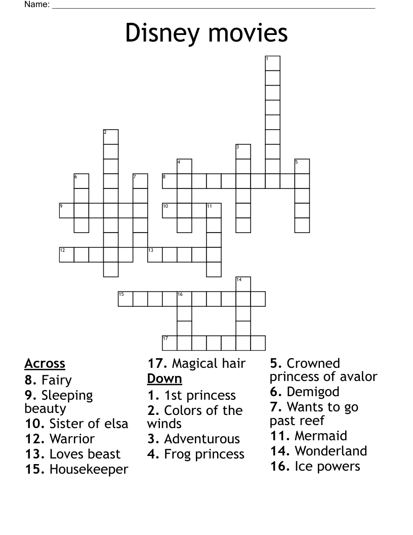 Disney Crossword Puzzles Printable