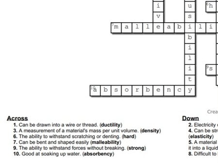 DT Material Properties Crossword And Solution Teaching Resources