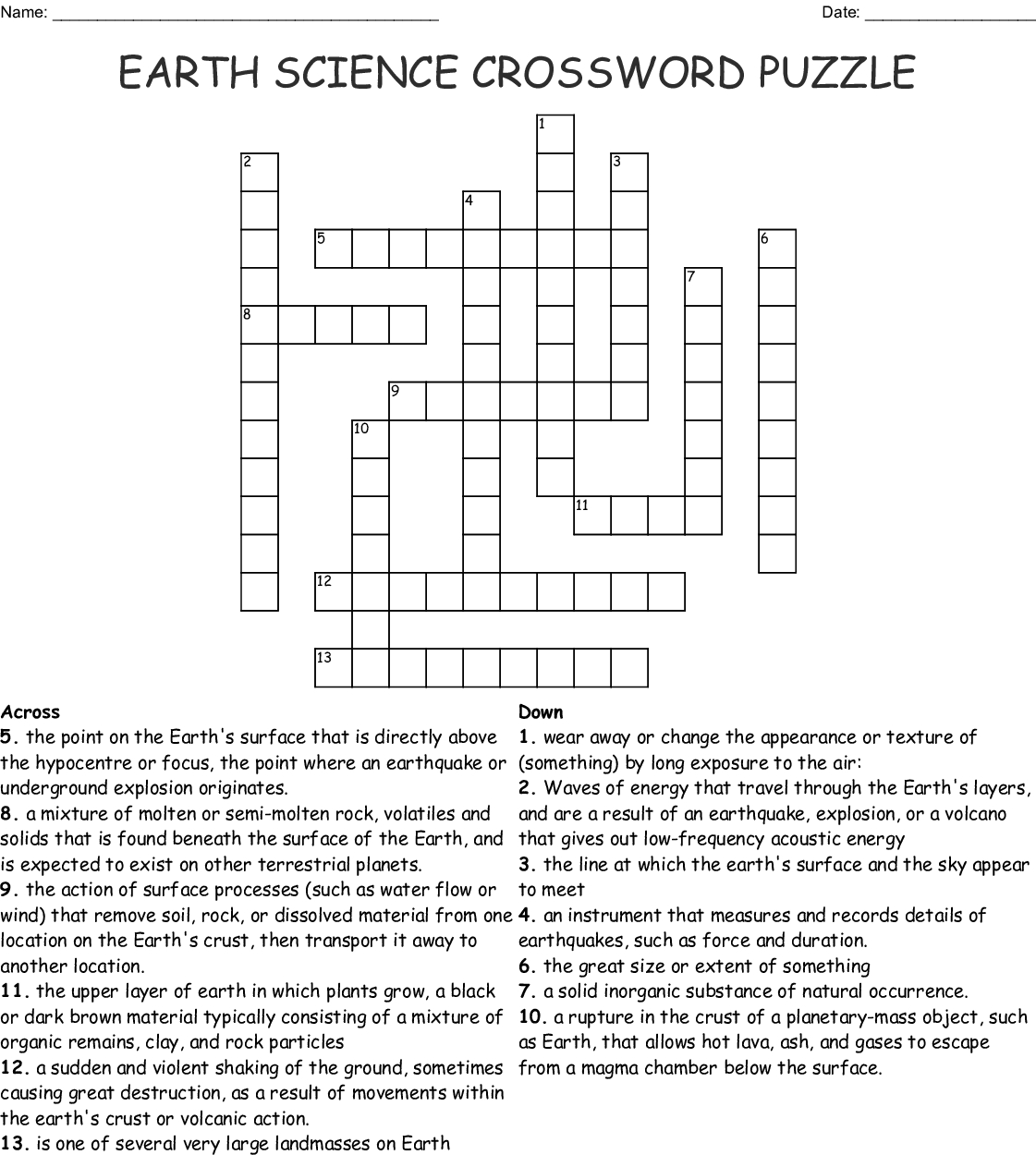 Earth Science Crossword Clue 9 Letters