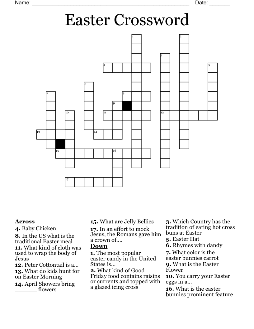 Easter Crossword WordMint Worksheets Library