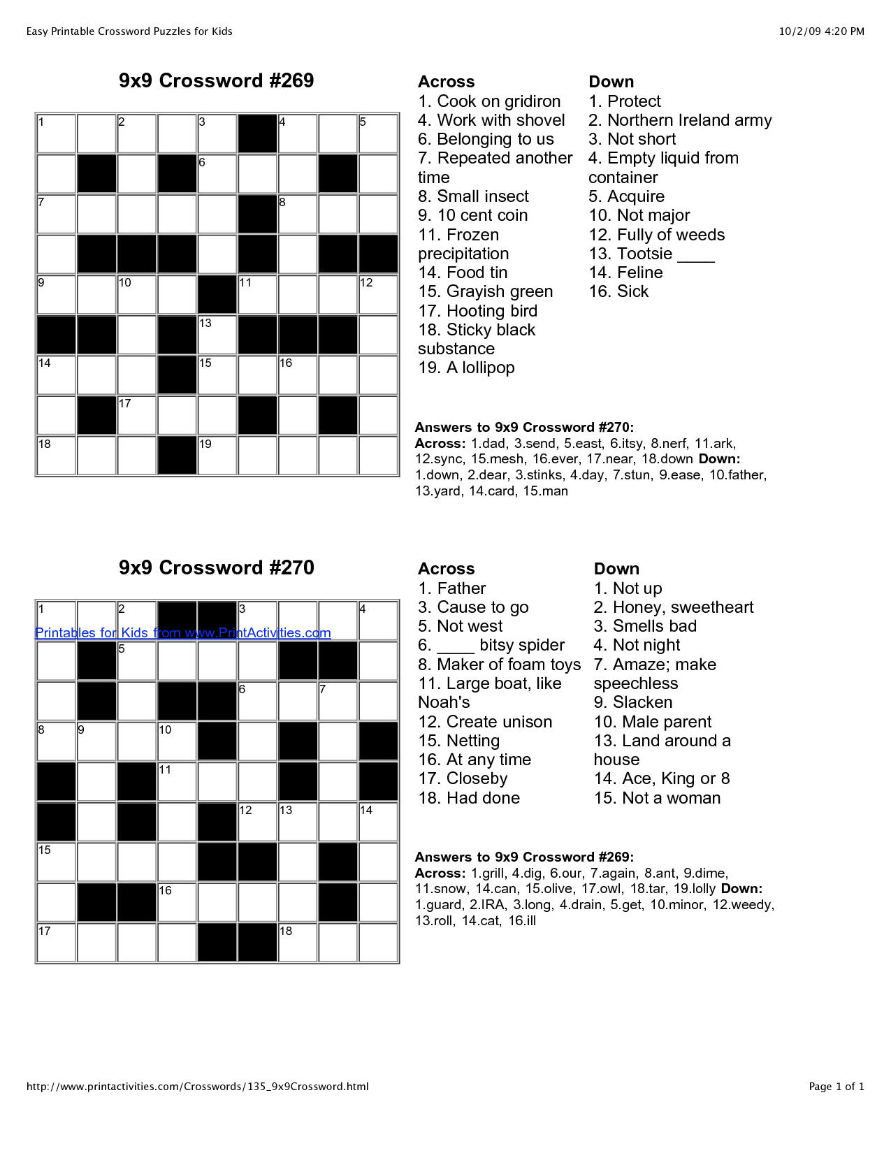 Easy Crossword Puzzles With Answers Printable