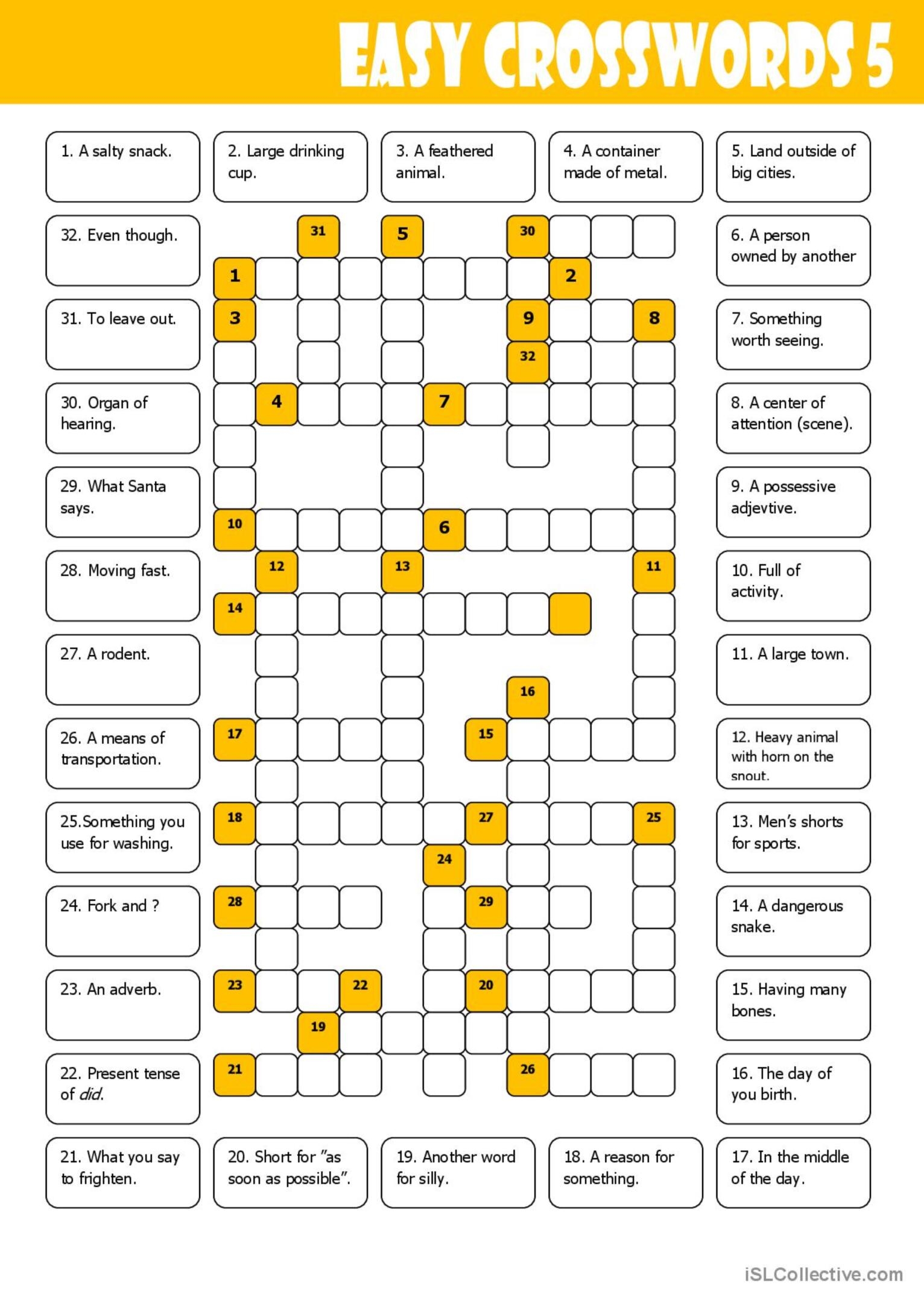 Easy Crosswords 5 English ESL Worksheets Pdf Doc