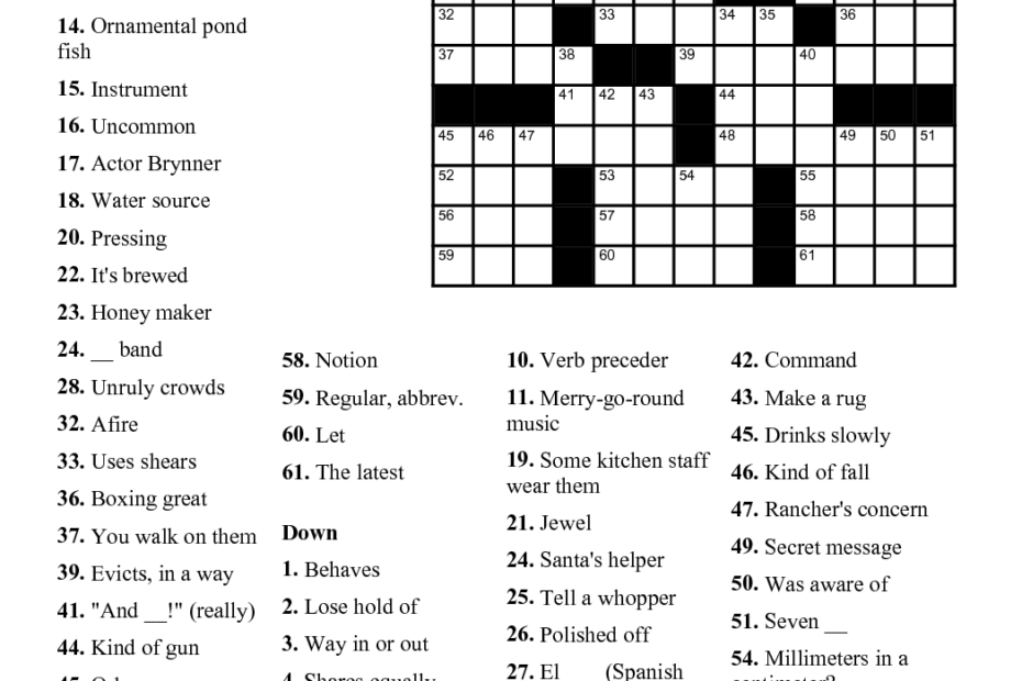 Easy Daily Crossword Printable