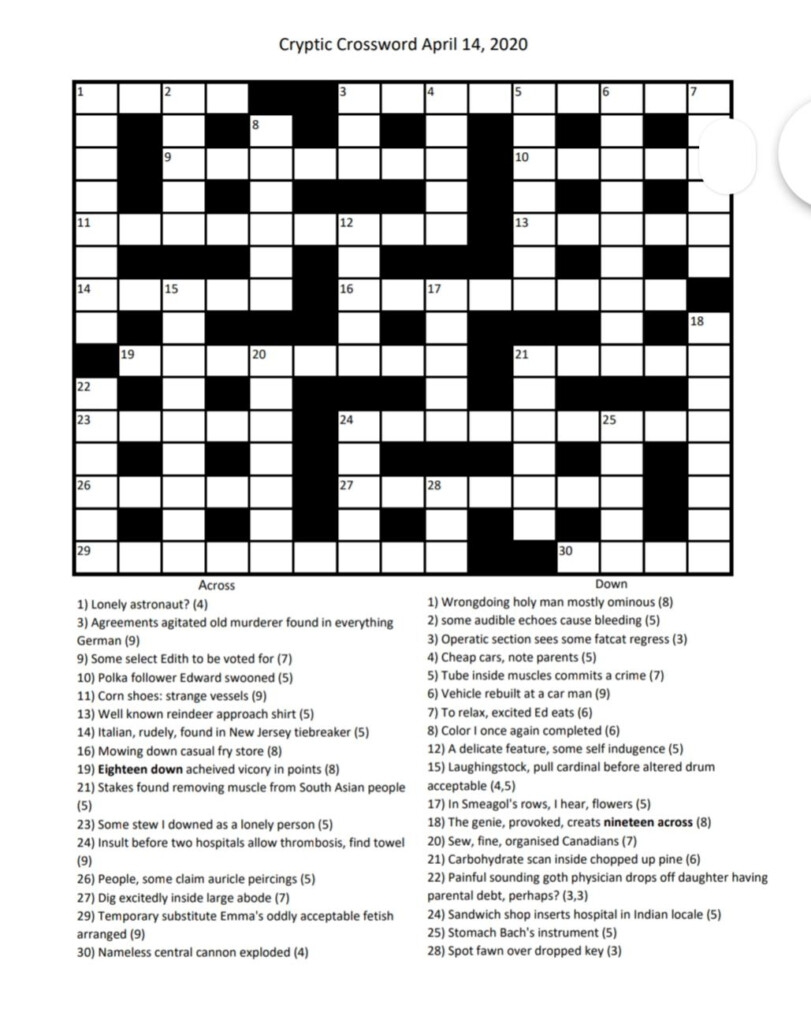 Easy Daily Cryptic Crossword Easycrosswordpuzzlesprintable