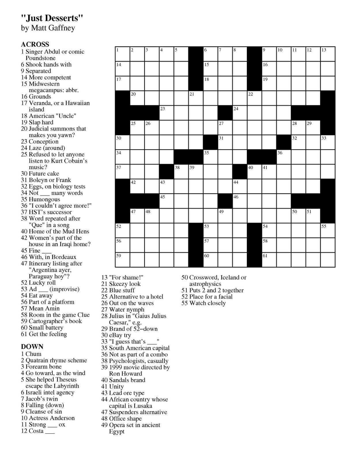 Easy Downloadable Crossword Puzzles Easycrosswordpuzzlesprintable