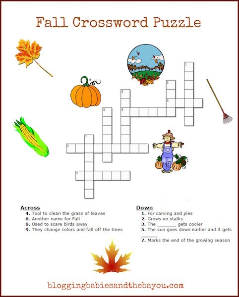Easy Fall Crossword Puzzles Printable