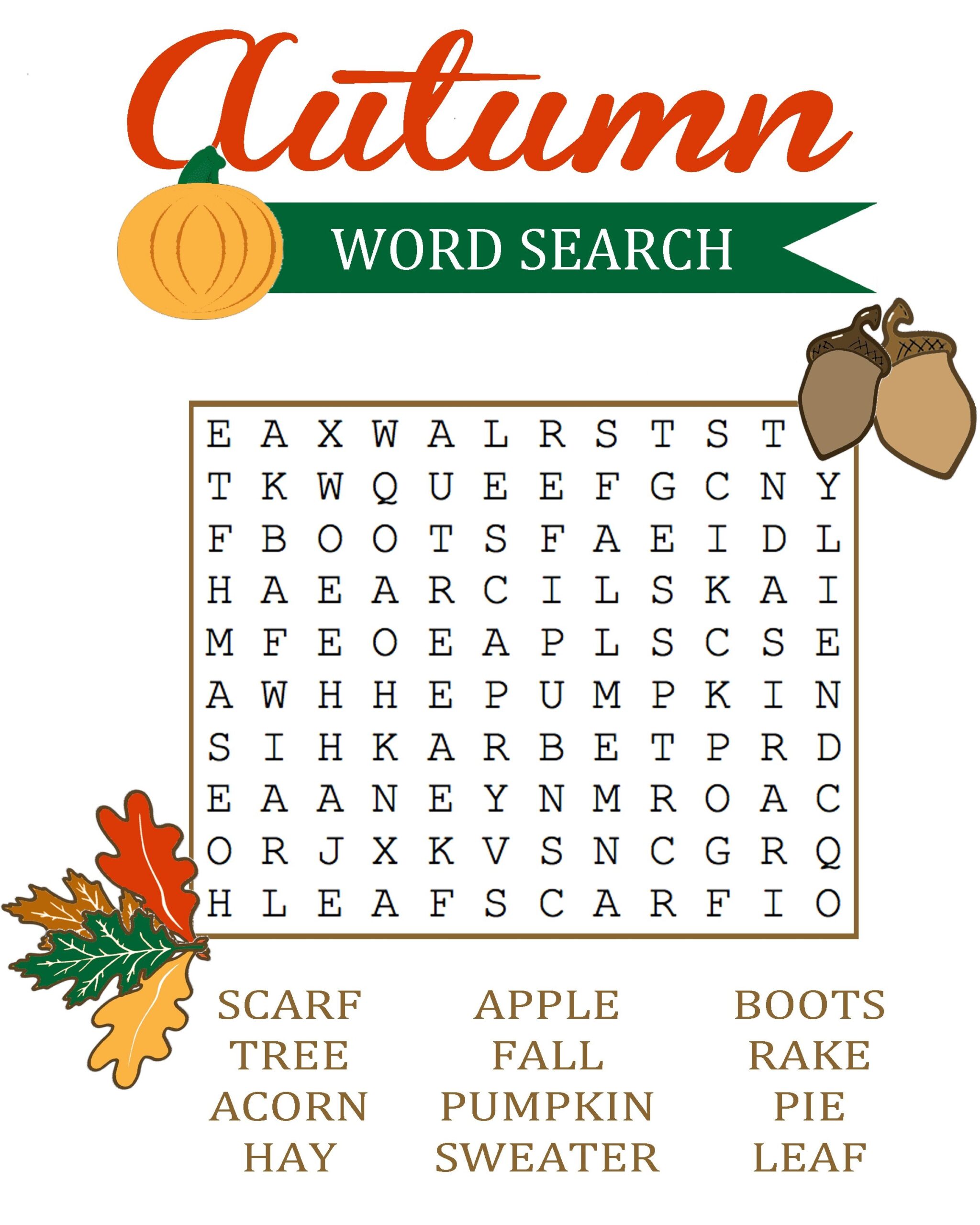 Easy Fall Crossword Puzzles Printable