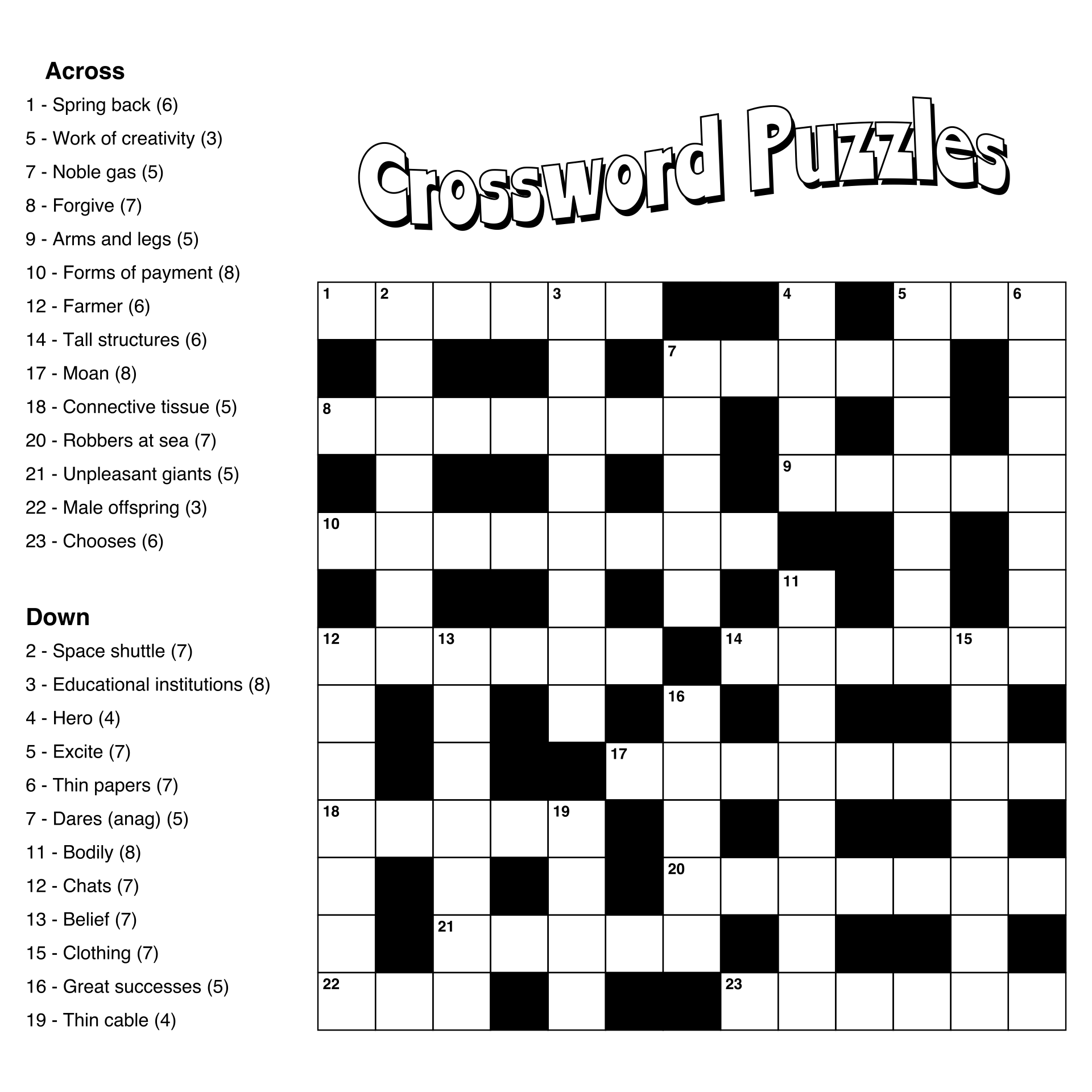Easy Printable Crosswords With Answers
