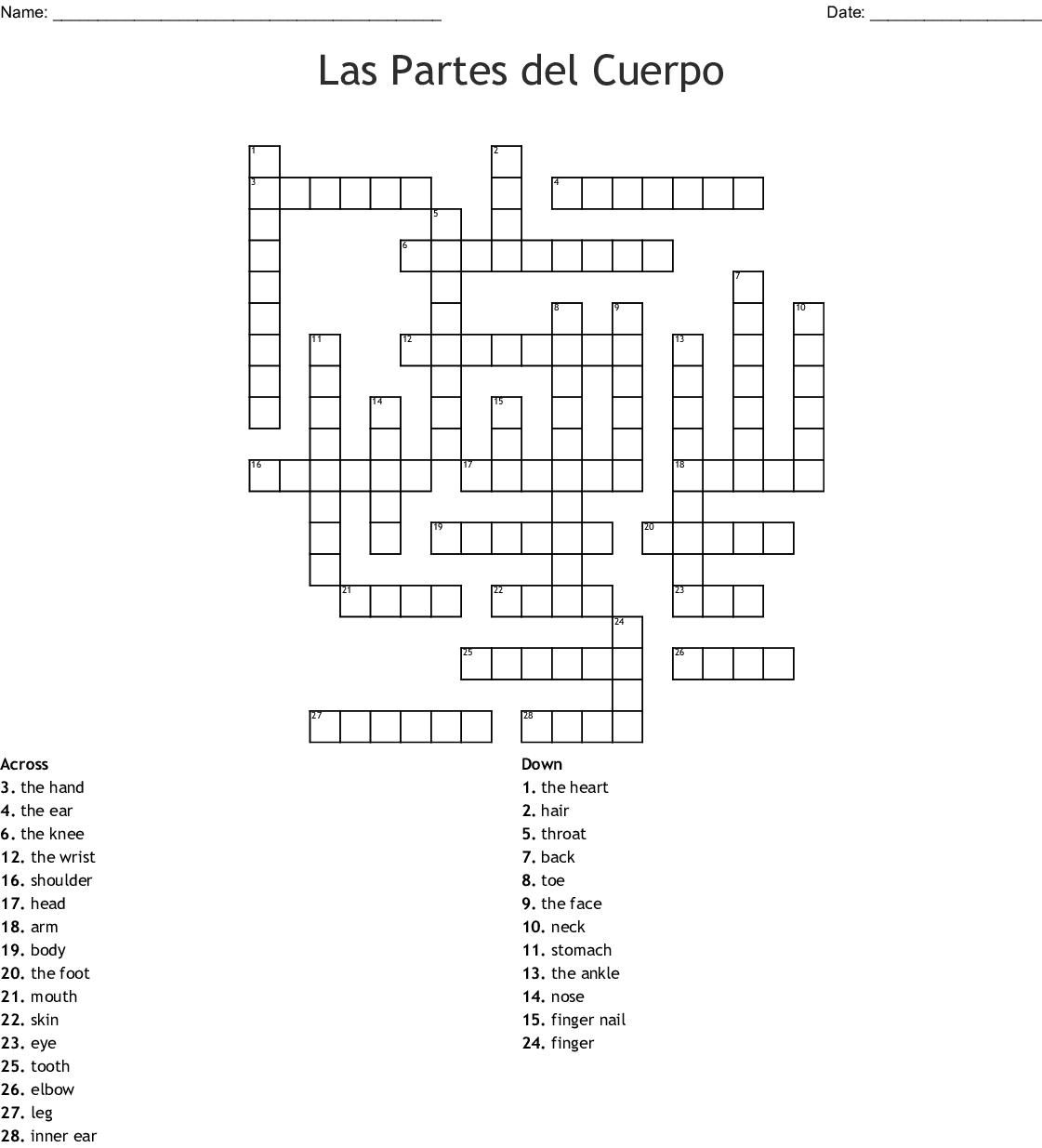 Easy Spanish Crossword Puzzles Printable