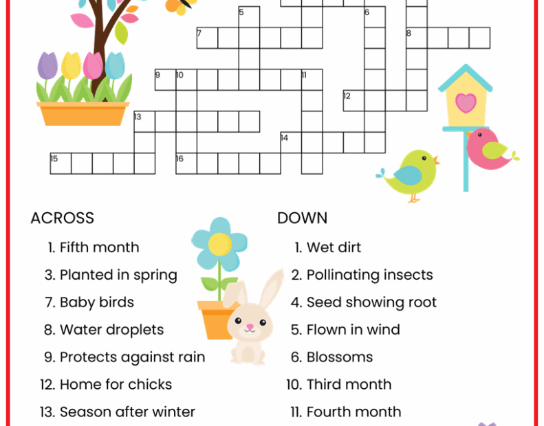 Easy Spring Crossword Puzzle Puzzle Cheer