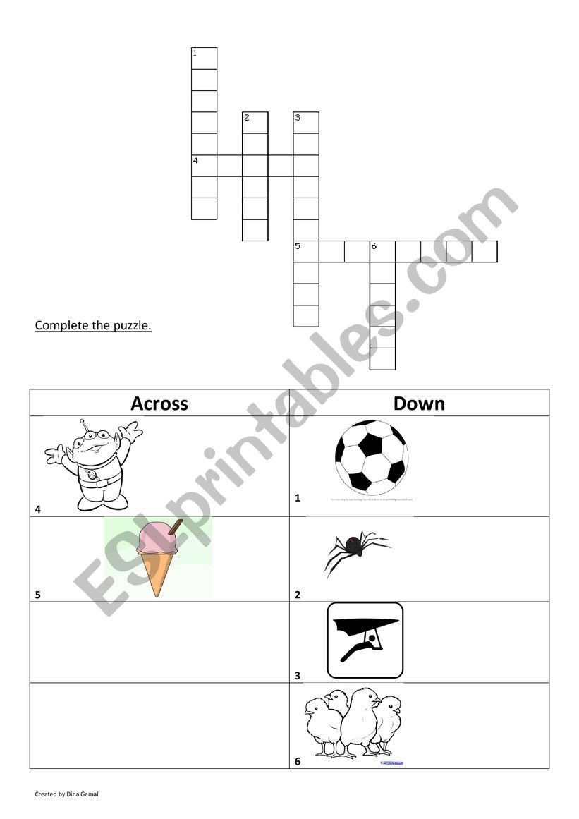 Elementary Crossword Puzzle ESL Worksheet By Dinagamal