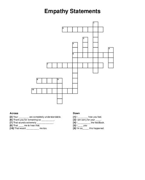 Empathy Statements Crossword Puzzle