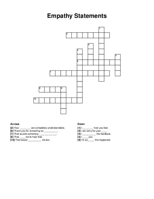 Empathy Statements Crossword Puzzle