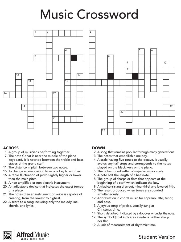 English Crossword Puzzle With Answers