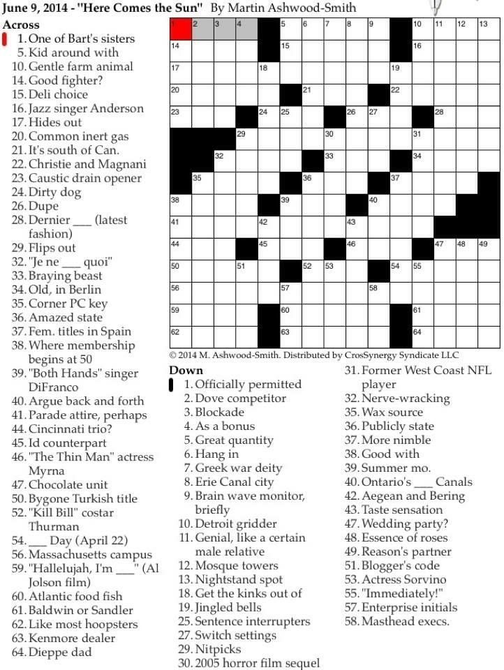 Eugene Sheffer Crossword Printable Printable Word Searches