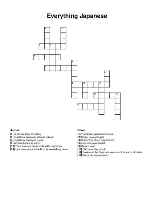 Everything Japanese Crossword Puzzle