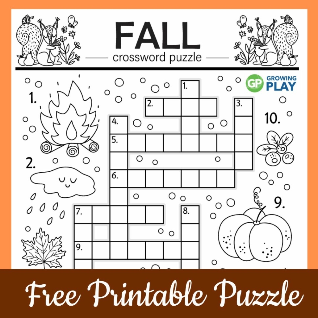 Fall Crossword Puzzle Free Printable Growing Play Worksheets Library