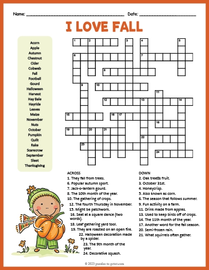 Fall Crossword Puzzles Printable Printable Free Templates