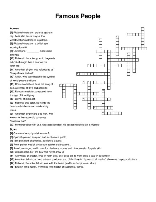 Famous People Crossword Puzzle