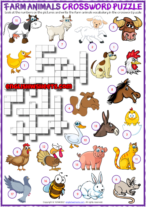 Farm Crossword Puzzle Printable Printable Word Searches