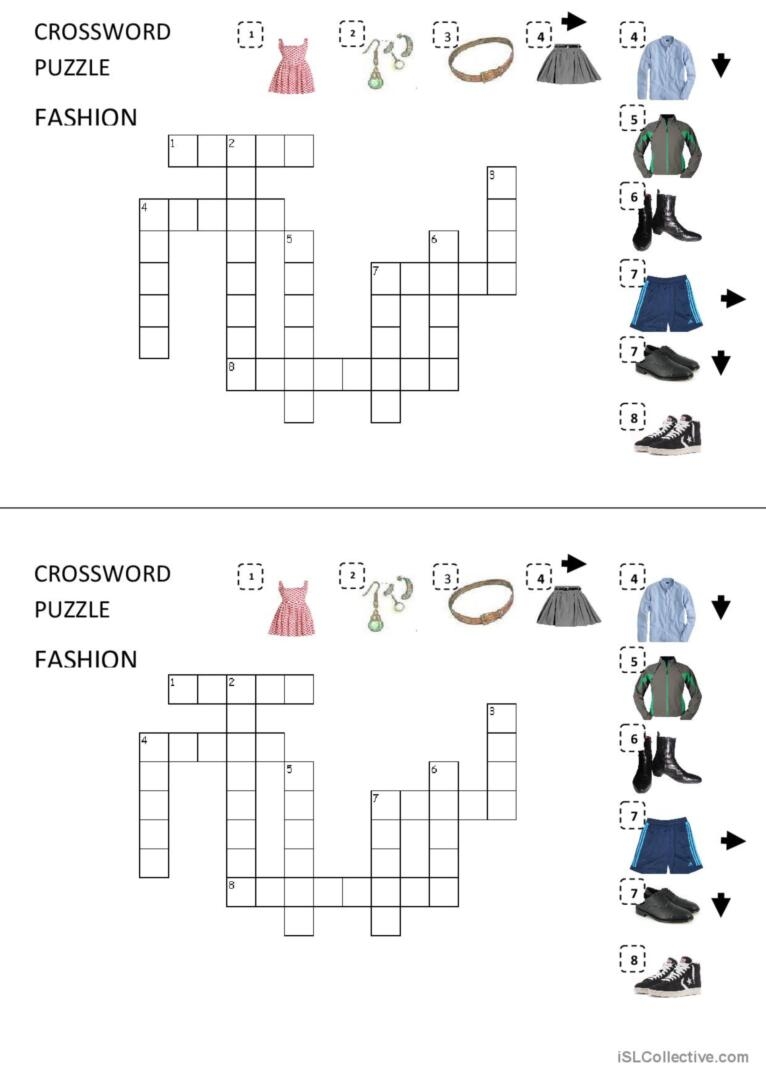 FASHION CROSSWORD Crossword English ESL Worksheets Pdf Doc