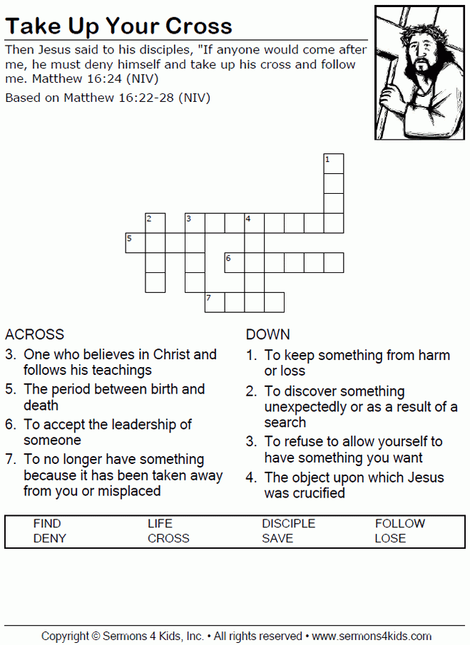 Following Jesus Crossword Sermons4Kids