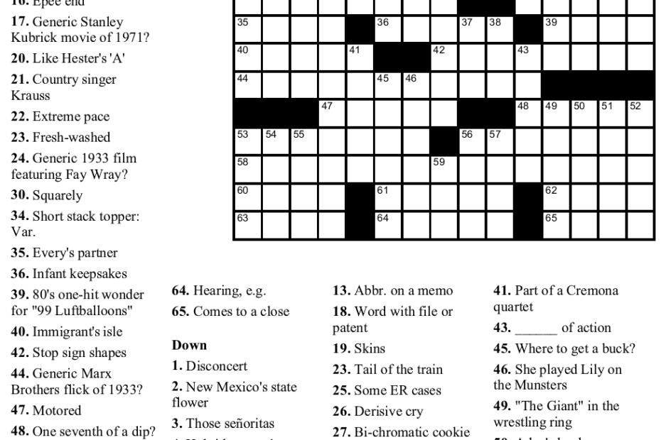 Free Easy Crossword Puzzles To Print Out Clubstopp