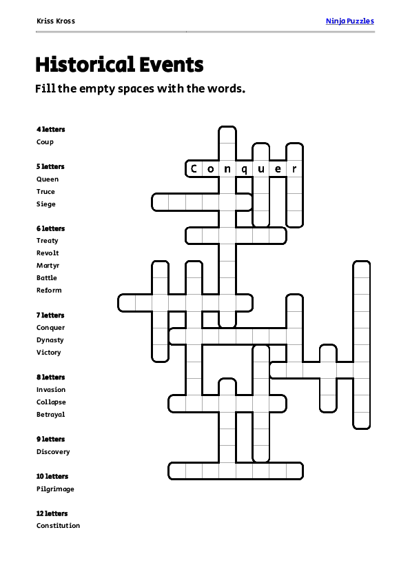 Free Historical Events Kriss Kross Puzzle Free Printable PDF