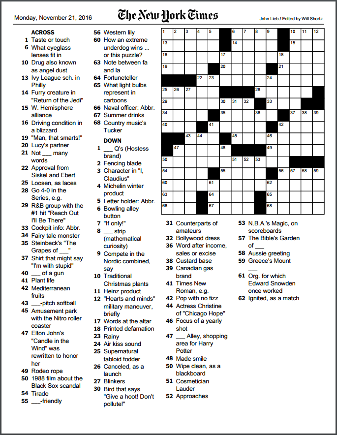 Free Nyt Crossword Printable Templates Printable