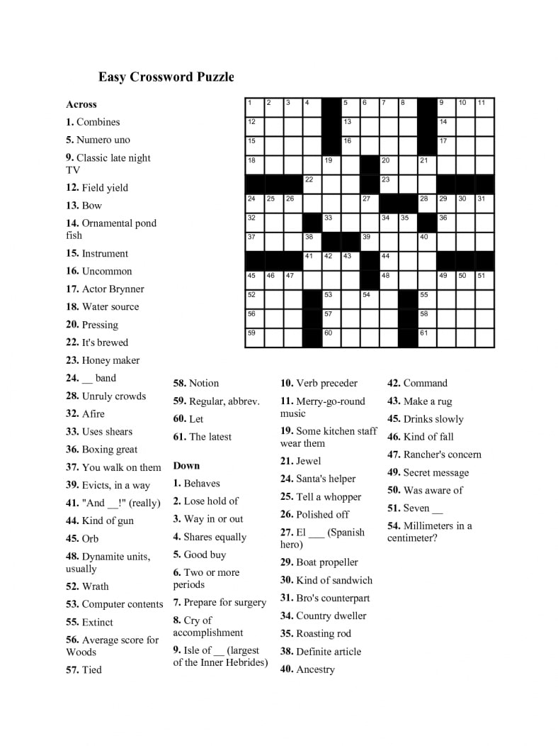 Free Printable Crossword Puzzles Easy Medium Printable JD