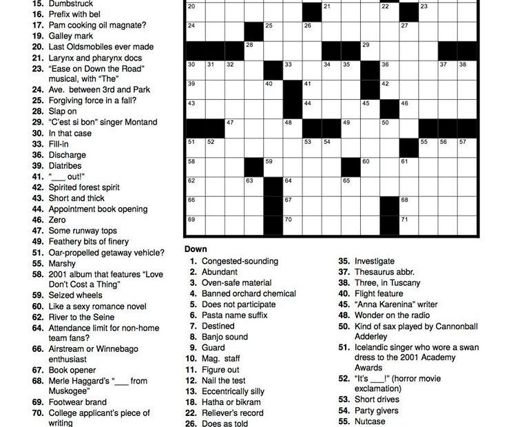 Free Printable Crosswords Medium Difficulty General Knowledge Free