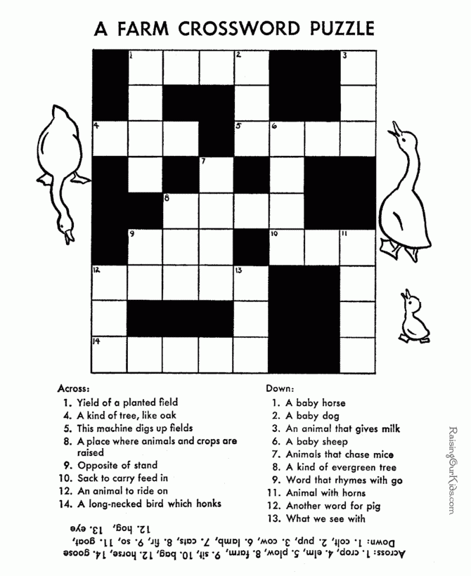 Free Printable Elementary Crossword Puzzles