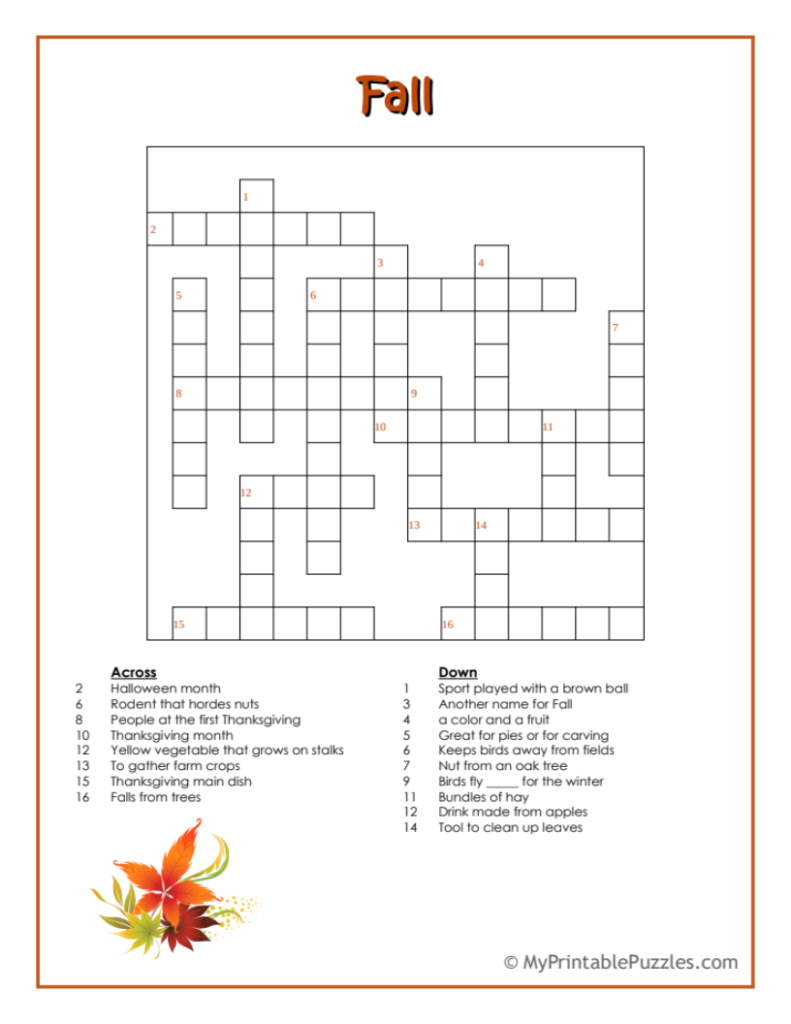 Free Printable Fall Crossword Puzzles For Adults Crossword Puzzles 