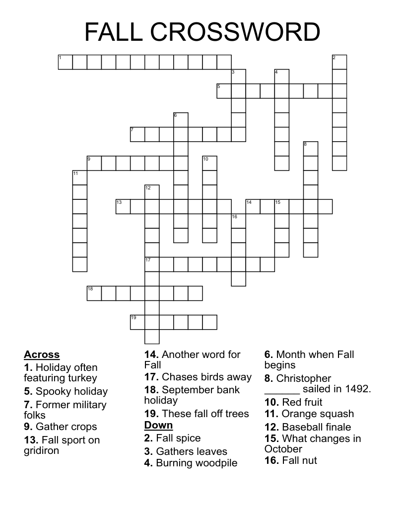 Free Printable Fall Crossword Puzzles For Adults Crossword Puzzles 
