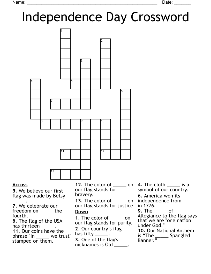 Free Printable Fourth Of July Crossword Puzzles Download Free 
