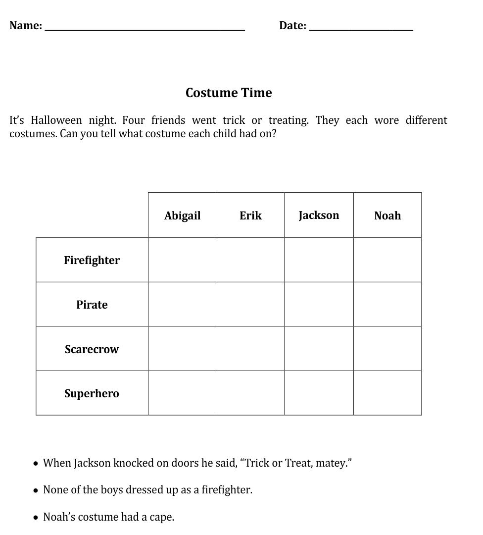 Free Printable Halloween Logic Puzzle Printable Printable Logic Puzzles