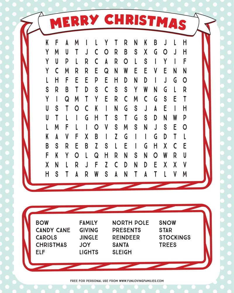 Free Printable Holiday Word Search Puzzles
