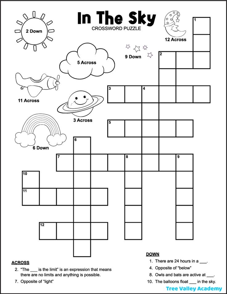Free Printable In The Sky Crossword Puzzle For Kids