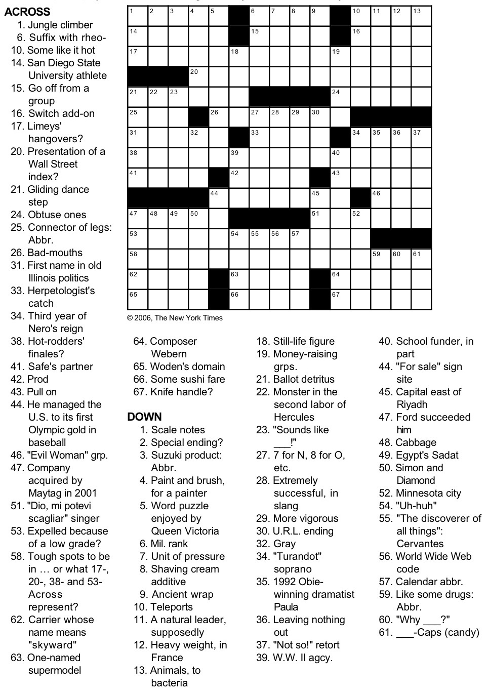 Free Printable Ny Times Crossword Puzzles